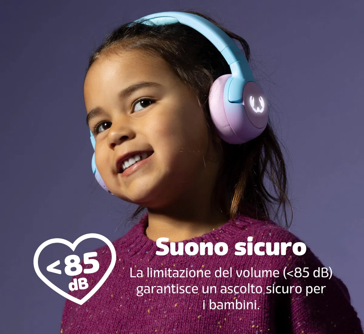 Fresh 'n Rebel Code Junior, Cuffie Bluetooth Senza Fili per Bambini, suono sicuro (<85dB), Adesivo inclusi, Collegare due cuffie, Effetti LED. 48 ore di riproduzione (Wavy Water)
