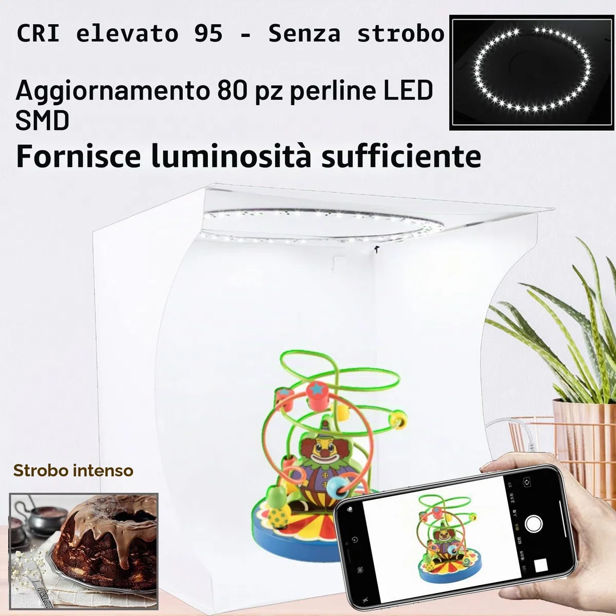 Studio Fotografico Portatile Tenda Fotografica Scatola Luminosa 30x30cm, Pieghevole Foto-Studio con luce LED 3200K/6500K Dimmerabile, Luminosità Regolabile, 6 Fotografico Sfondo