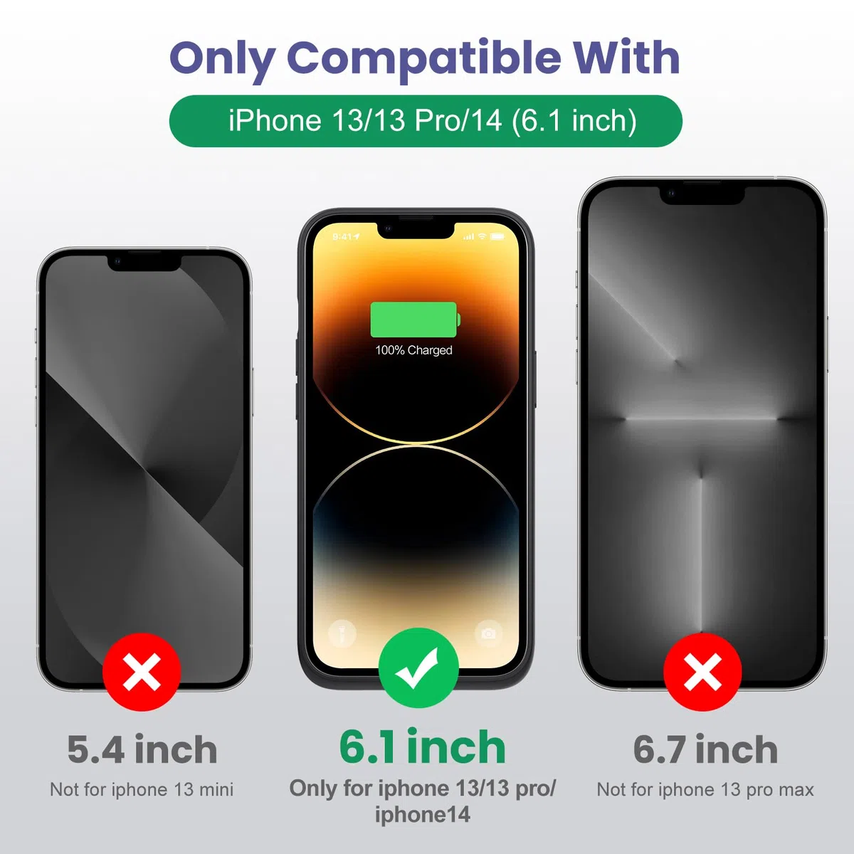 Custodia a batteria per iPhone 14/13 Pro/13, [7500 mAh] ricaricabile, con pellicola protettiva, caricabatterie portatile, potente power bank per iPhone 14/13 Pro/13