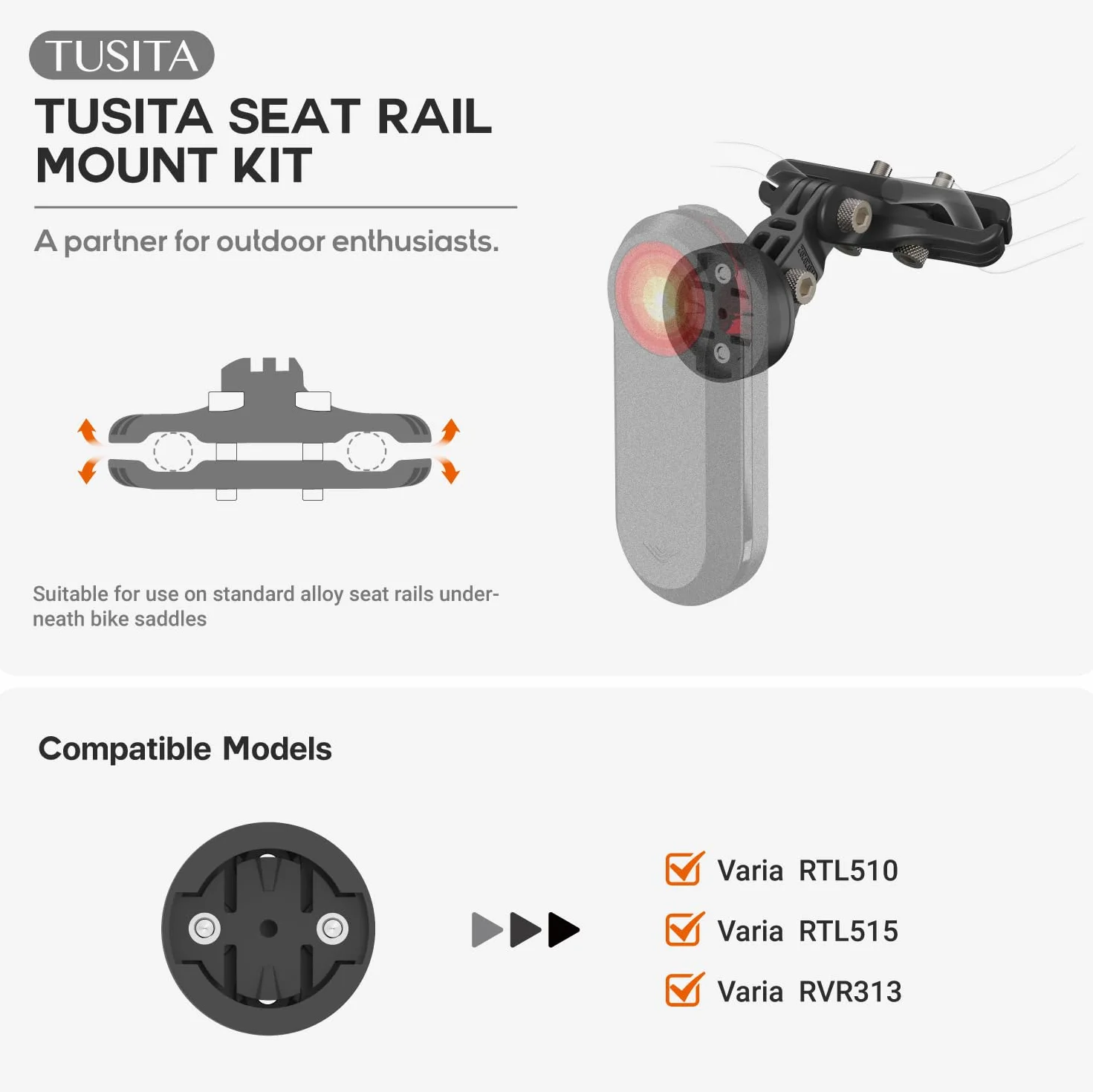 TUSITA Kit di Supporto su Guida per Sedile Compatibile con Garmin Varia RTL510 RTL515 RVR315
