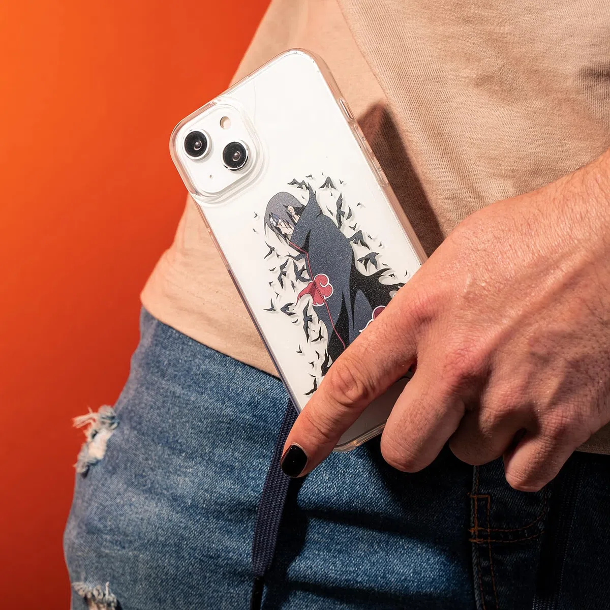 Custodia per iPhone 14 ufficiale Naruto, Akatsuki per proteggere il tuo cellulare. Custodia in silicone liquido nero flessibile con licenza ufficiale