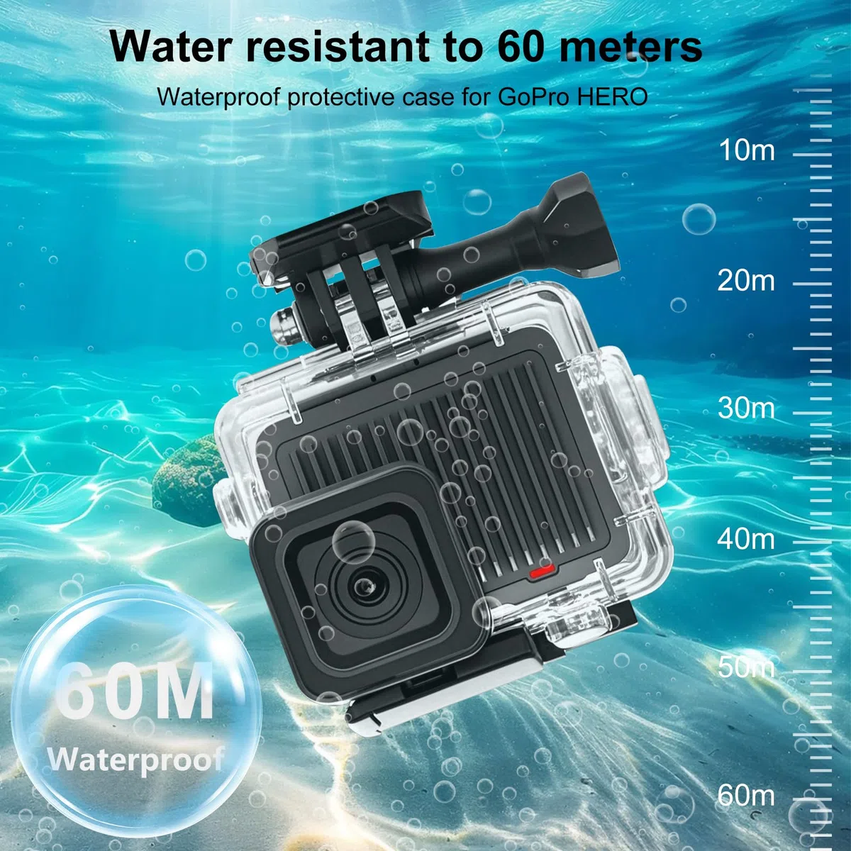 Custodia subacquea per GoPro HERO 4K 2024, PULUZ 60 m, custodia impermeabile con vite per fotografia fotocamera HERO 4K 2024