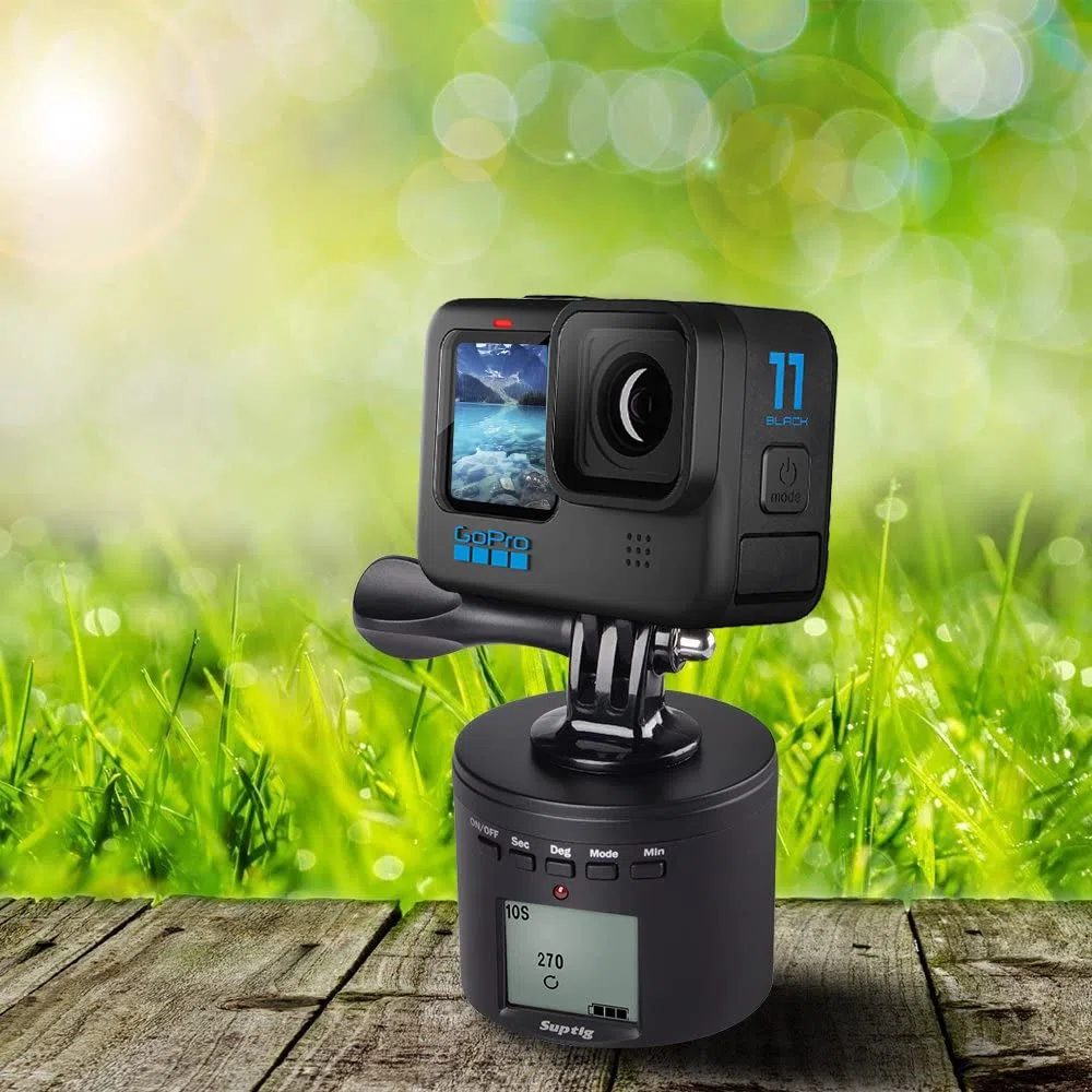 Suptig - Supporto per treppiedi per fotocamera con treppiede elettrico a 360°, compatibile con GoPro Hero 10 Hero 9 Hero 8 Hero 7 Hero 6 Hero 5 Hero 4/3 DJI osmo e iPhone Samrtphone