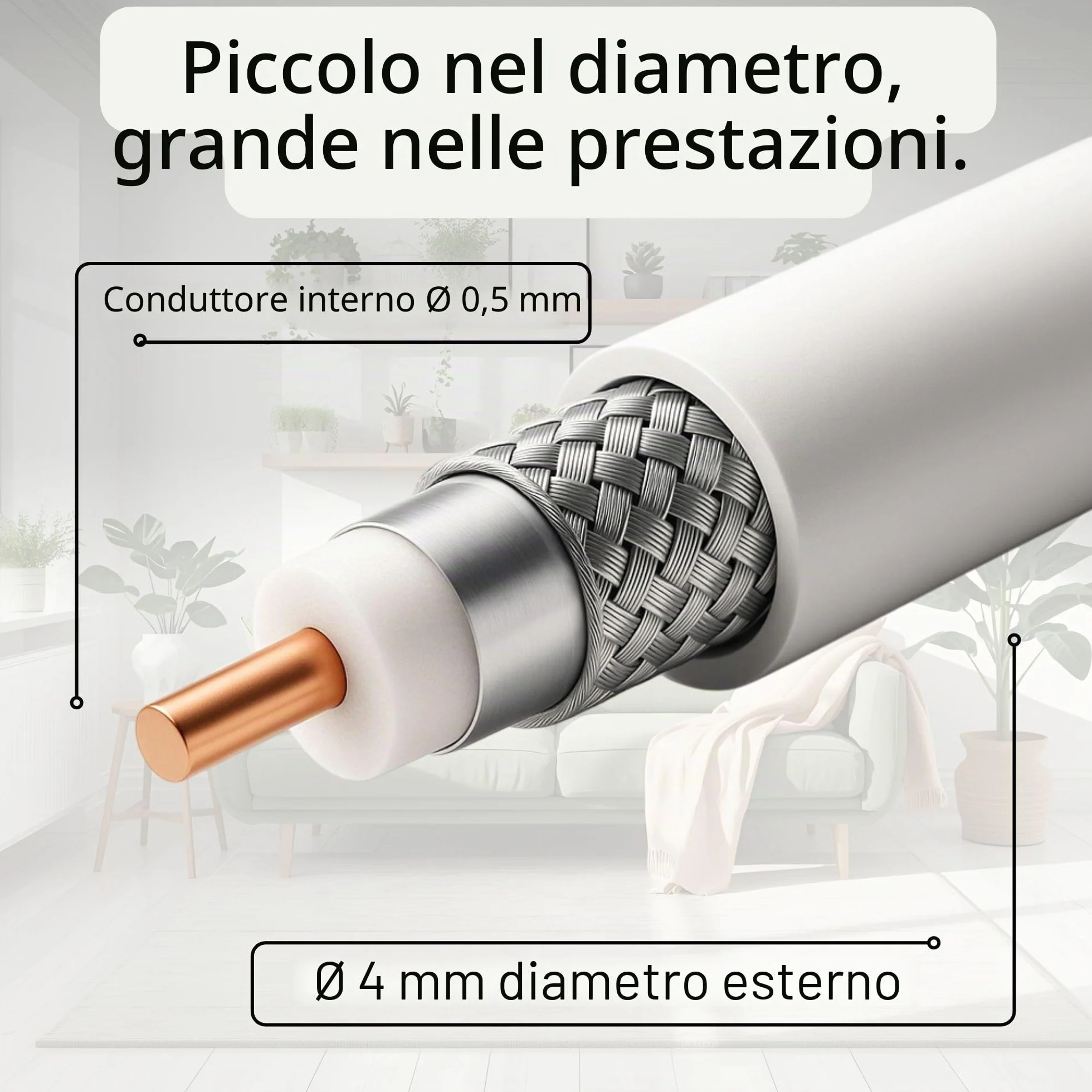 Premium X cavo satellitare mini coassiale da 50m in bianco - Extra sottile con Ø di 4mm - Doppia schermatura per sat | cavo | DVB-T - Supporta Ultra HD 4K e 3D