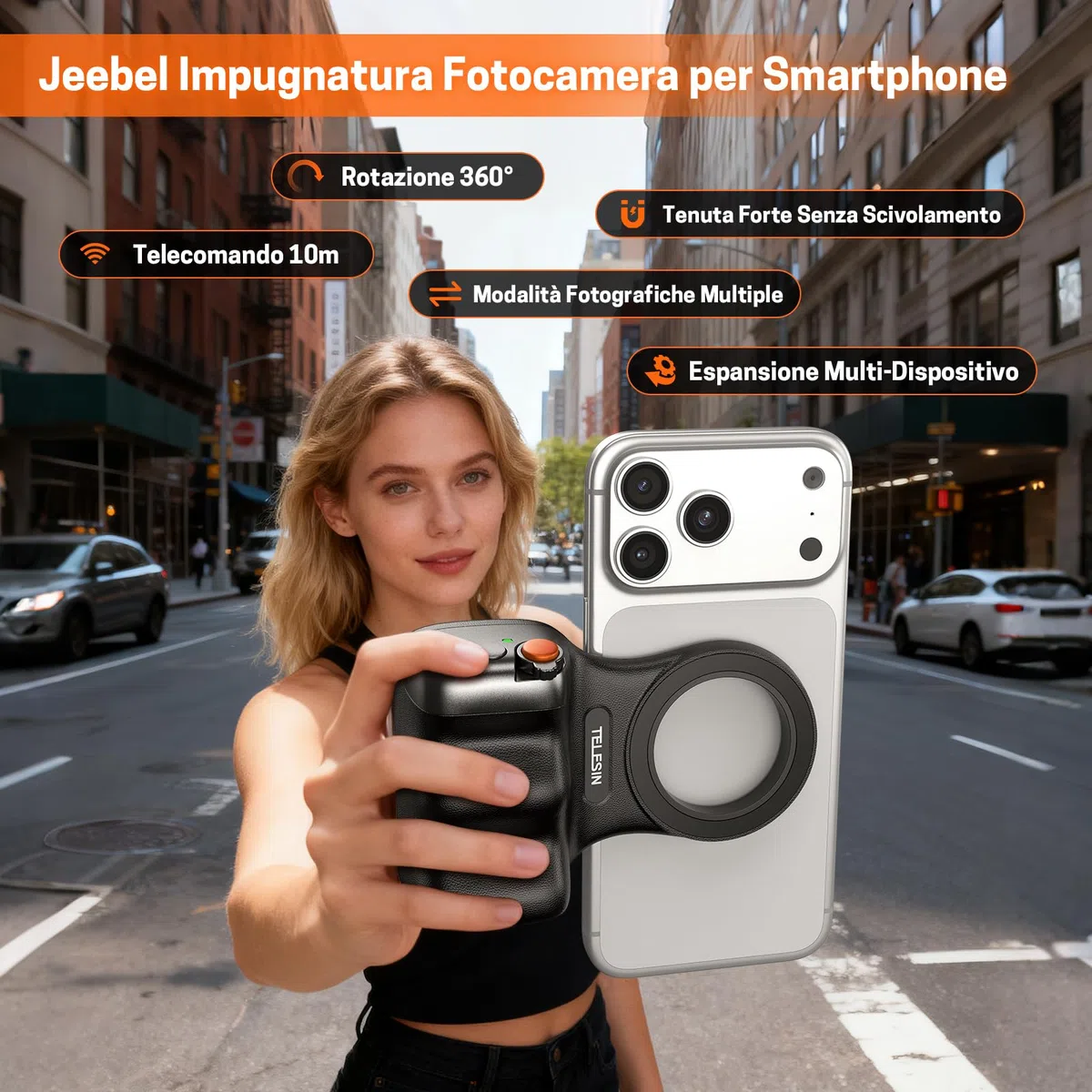 Jeebel Impugnatura Magnetica Smartphone - Grip Magnetica Camera per Telefono con Telecomando USB Wireless & Filetto 1/4 Pollice -Stabilizzatore Fotocamera per iPhone Android per Selfie Vlog Video