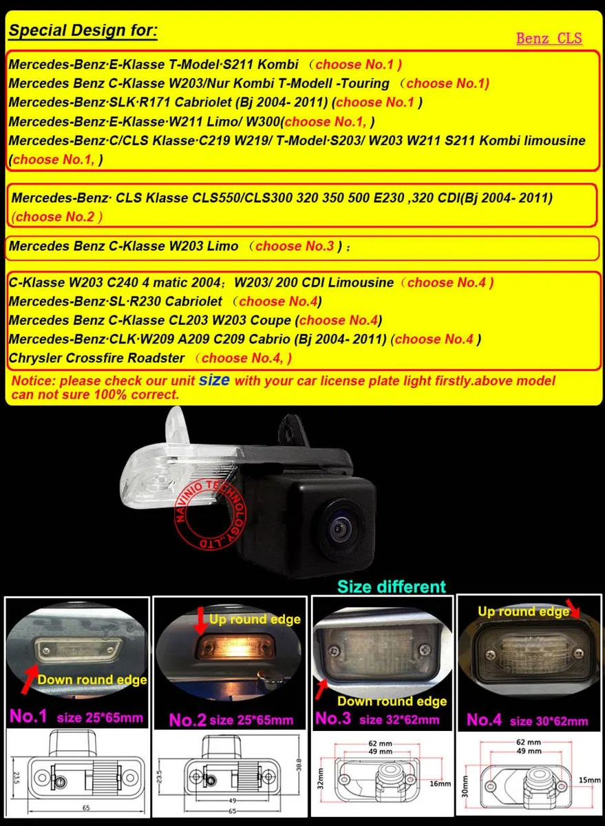 Macchina Fotografica di Retrovisione di HD Macchina Fotografica d'inversione di Sostegno ,Telecamera posteriore Mercedes C/E/CLS/CLK/SLK/SL Class W209 W203 W211 W219 E320 R171 S211 R230 C219