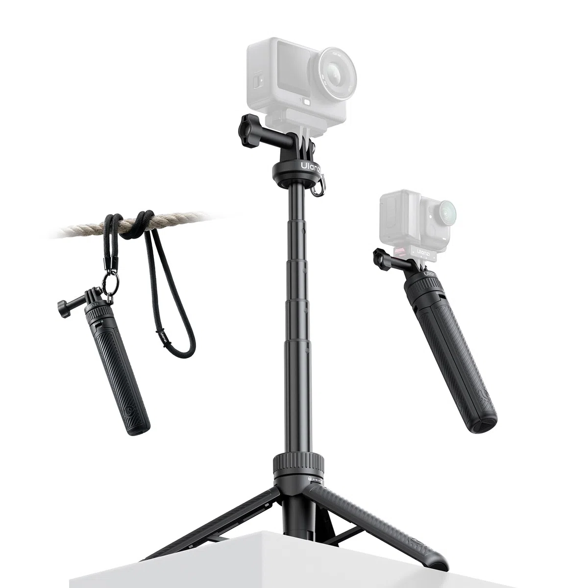 ULANZI MT92 treppiede action camera 60 cm, Mini selfie stick portatile, Asta selfie treppiede con cordino per il collo, Compatibile con gopro hero 13/12/11/10/9/8/7/6, Akaso, Dji osmo action 6/5 Pro/4