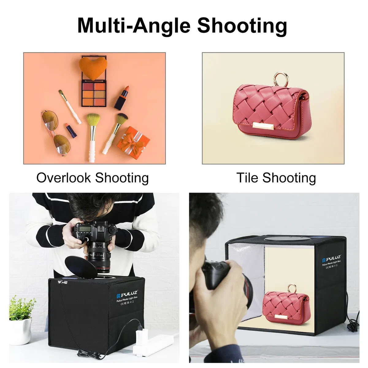 【25 cm 】 PULUZ Piccola scatola per foto da 9,8 pollici, pieghevole, portatile, per studio fotografico, studio fotografico, scatola con sfondo di 12 colori, High 97 CRI Ring Light