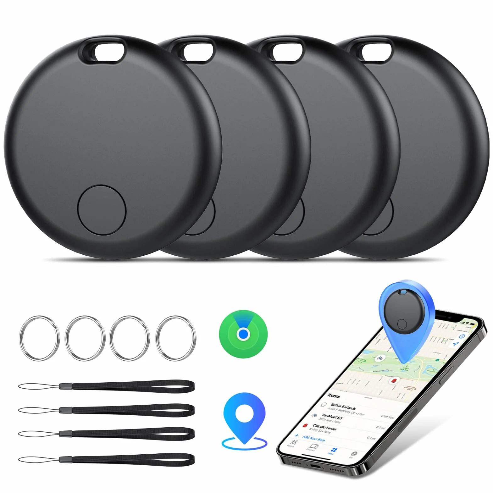Smart Tracker Tags 4 Pezzi, Funziona con Apple Dov'è (Solo iOS), Localizzatore Bluetooth Trova Oggetti 365 Giorni, Batteria Sostituibile, Impermeabile IP67, Chiavi/Portafoglio/Bagagli/Valigie