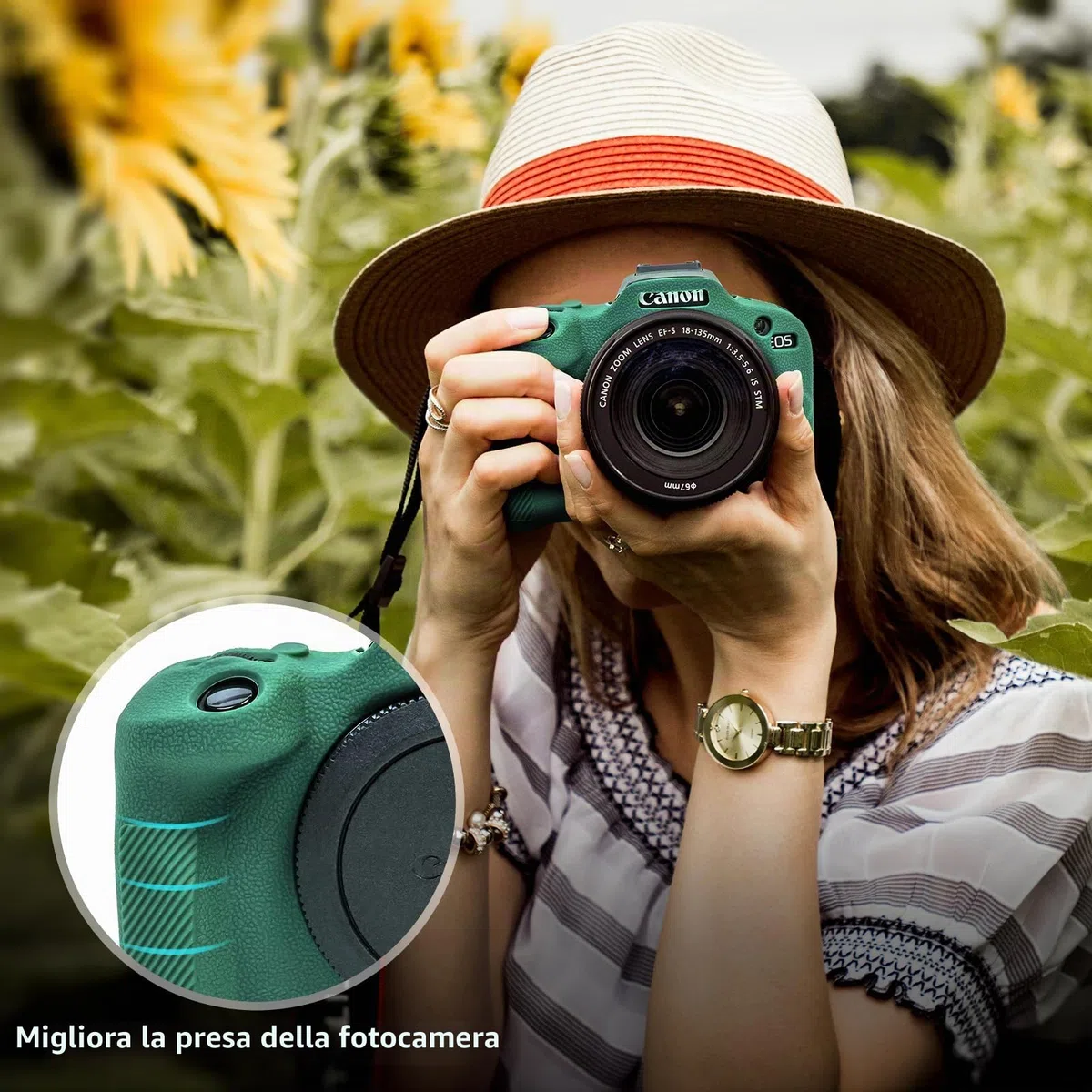 MUZIRI KINOKOO Custodia EOS R100 EOSR100 - Custodia protettiva in silicone morbido per fotocamera mirrorless Canon EOS R100/EOSR100 Antigraffio - Verde