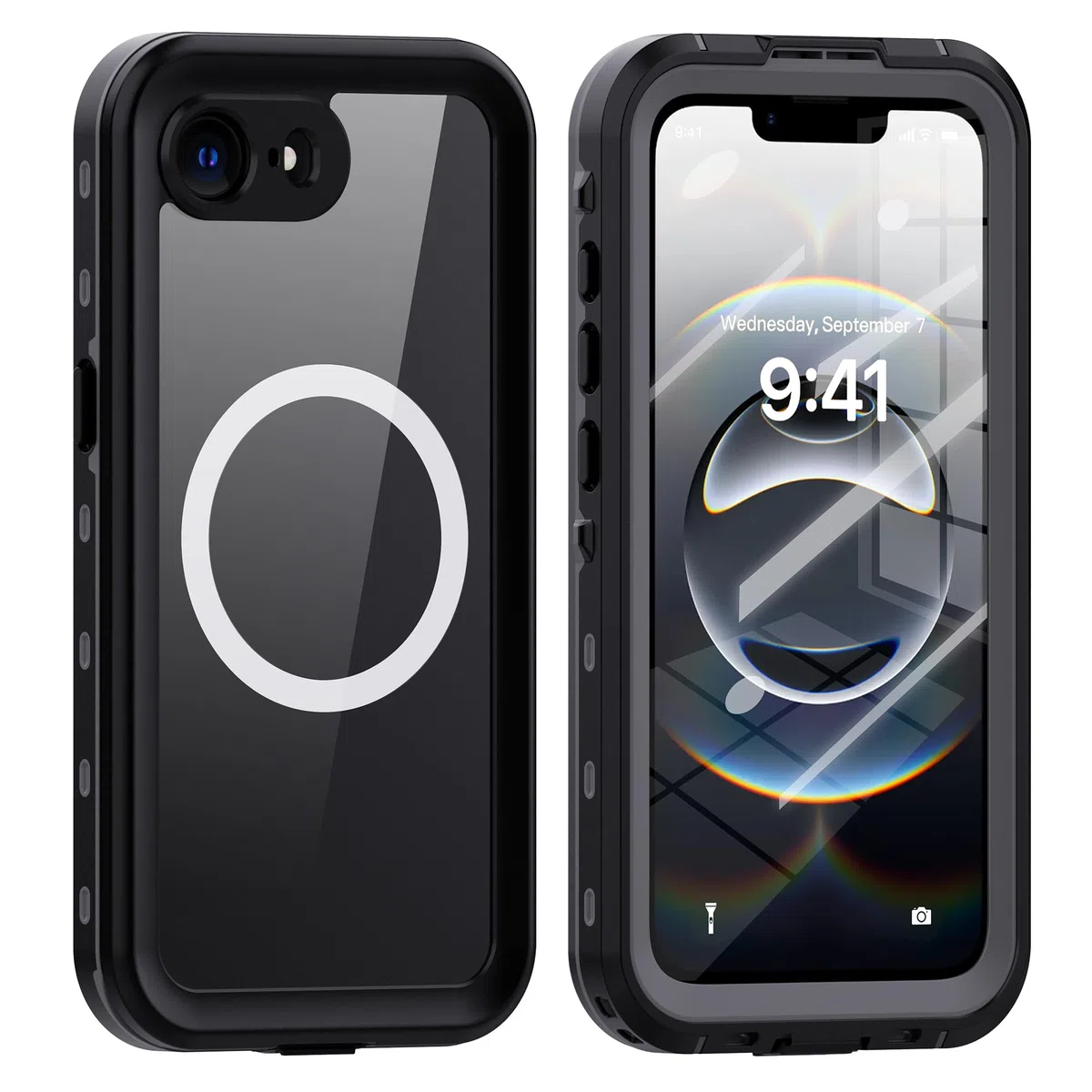 Custodia per iPhone 16E IP68 Impermeabile Cover Antiurto Subacquea Protezione Case Resistente Indistruttibile Custodia con protezion Waterproof Rigida 360 Completa Cover Nero FSK