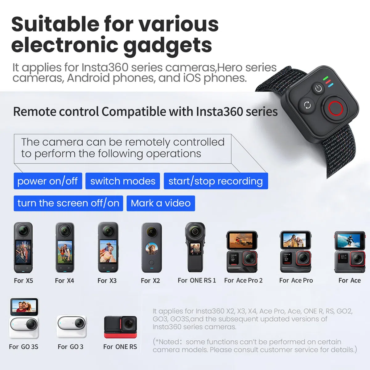 Telecomando Bluetooth Insta360 BT5.1 Tipo-C Impermeabile 50 m 96 h Resistenza Smartphone Fotocamera Accessori