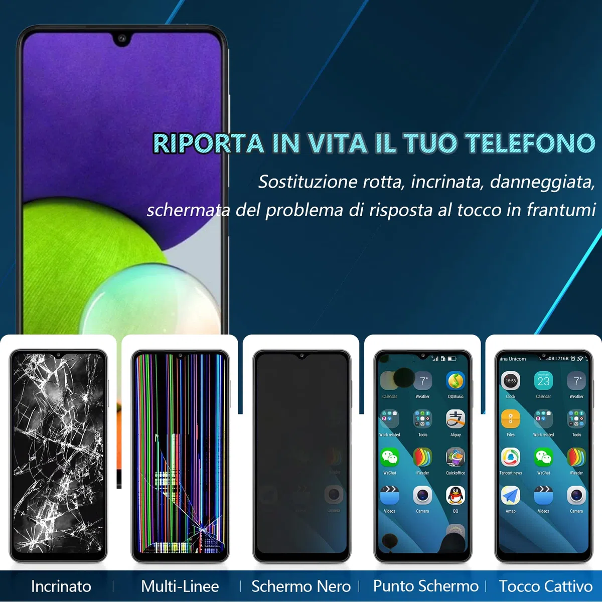 RongZy LCD Display per 6.4" Samsung Galaxy A22 4G A225F A225M Schermo LCD Touch Screen Assemblea Sostituzione di Vetro Digitalizzatore con Strumenti(Nero con Cornice)
