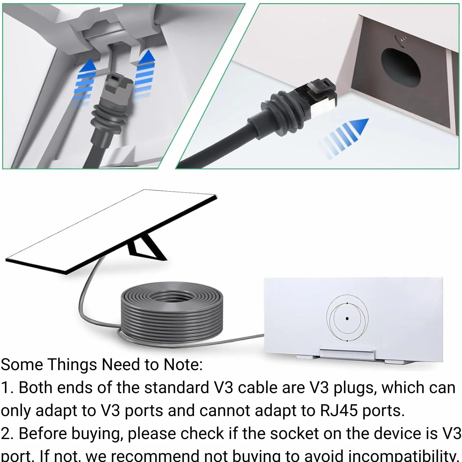 Jadeshay Cavo Starlink Gen 3,Starlink V3 Satellitare Rettangolare Sostitutivo 15 Metri/49 FT Cavo di Prolunga Impermeabile per Satellitare Gen 3 puo Uso Interno ed Esterno