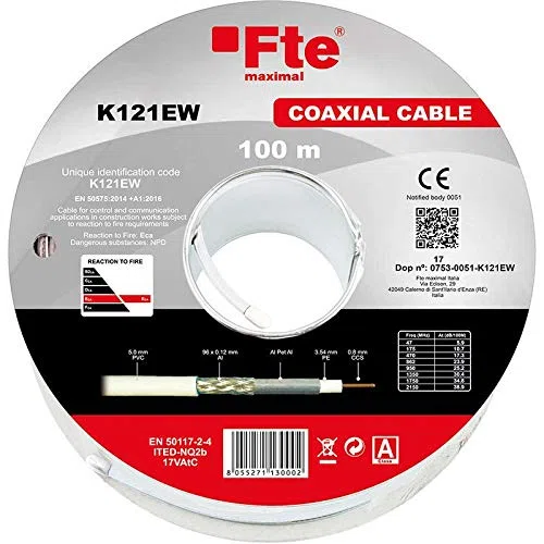FTE Cavo Antenna TV SAT Coassiale PVC 5mm Classe A Bianco Matassa 100mt K121ew
