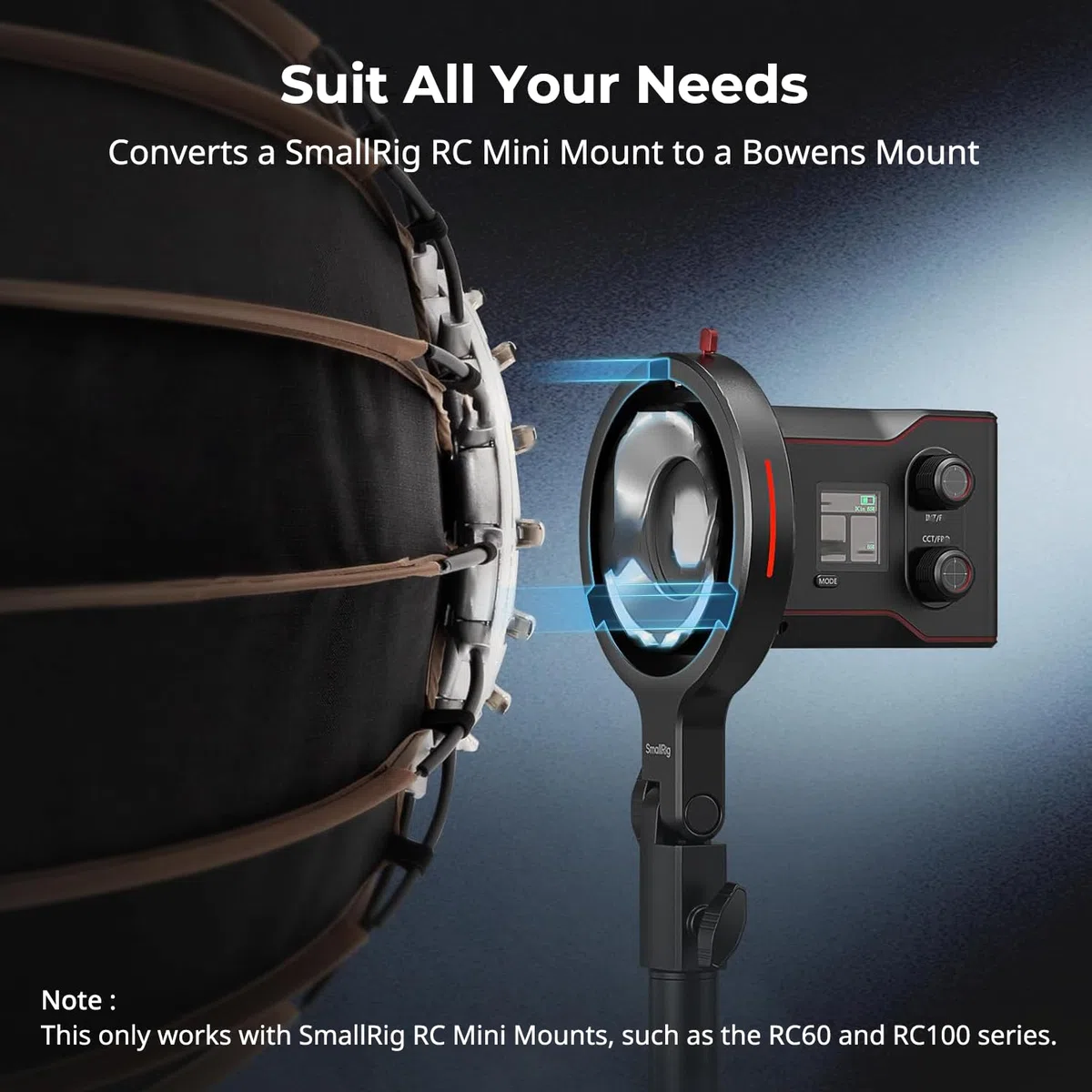 SMALLRIG Adattatore per Anello di Velocità Softbox con Montaggio per Bowens per Luce Video COB SMALLRIG RC 60B, Compatibile con Montaggio per Bowens Standard, Capacità di carico di 1,5 kg - 4476