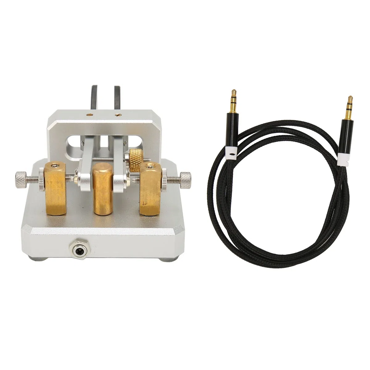 Lazmin112 Chiave con codice Morse a doppia paletta Custodia in acciaio inossidabile portatile per radio HAM Camping SOTA LOTA (Argento)
