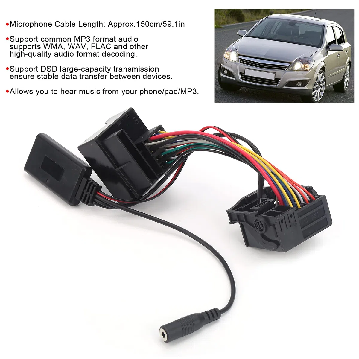 12Pin Bluetooth 5.0 Aux Adattatore Audio Per Auto Connettore Stereo con Microfono Cavo 59.1in Adatto Per CD30 CDC40 CD70