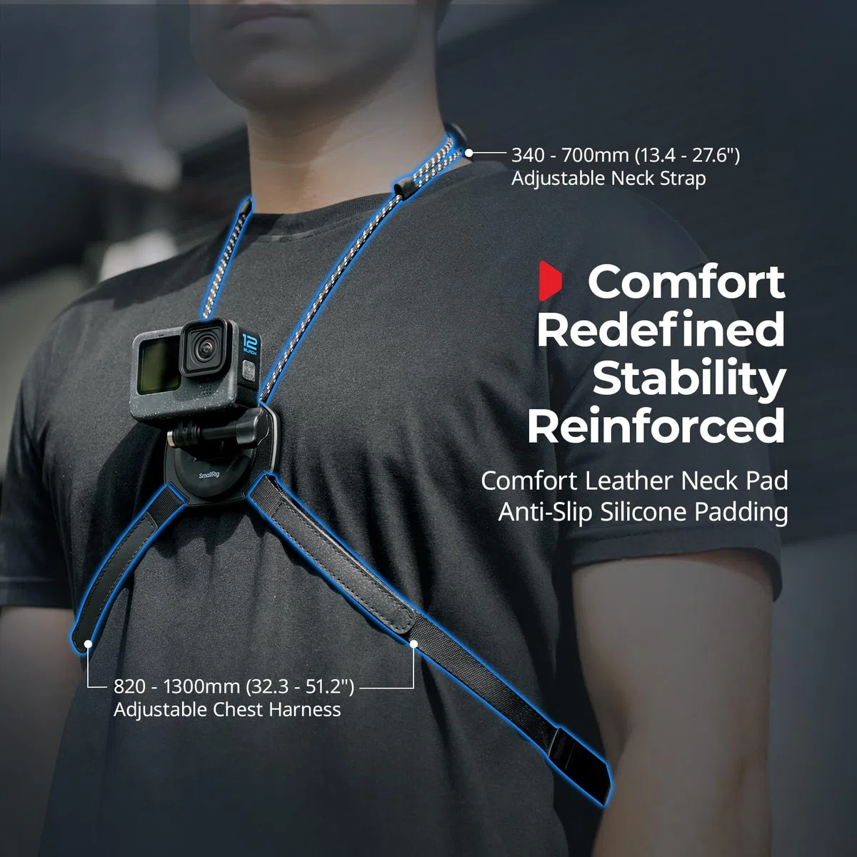 SMALLRIG Supporto magnetico da collo per action cam, supporto da collo a sgancio rapido per GoPro Hero 13/12/11/10/9, per DJI Osmo Action 5 pro/4/3, per Insta360 Ace Pro 2 - 5360