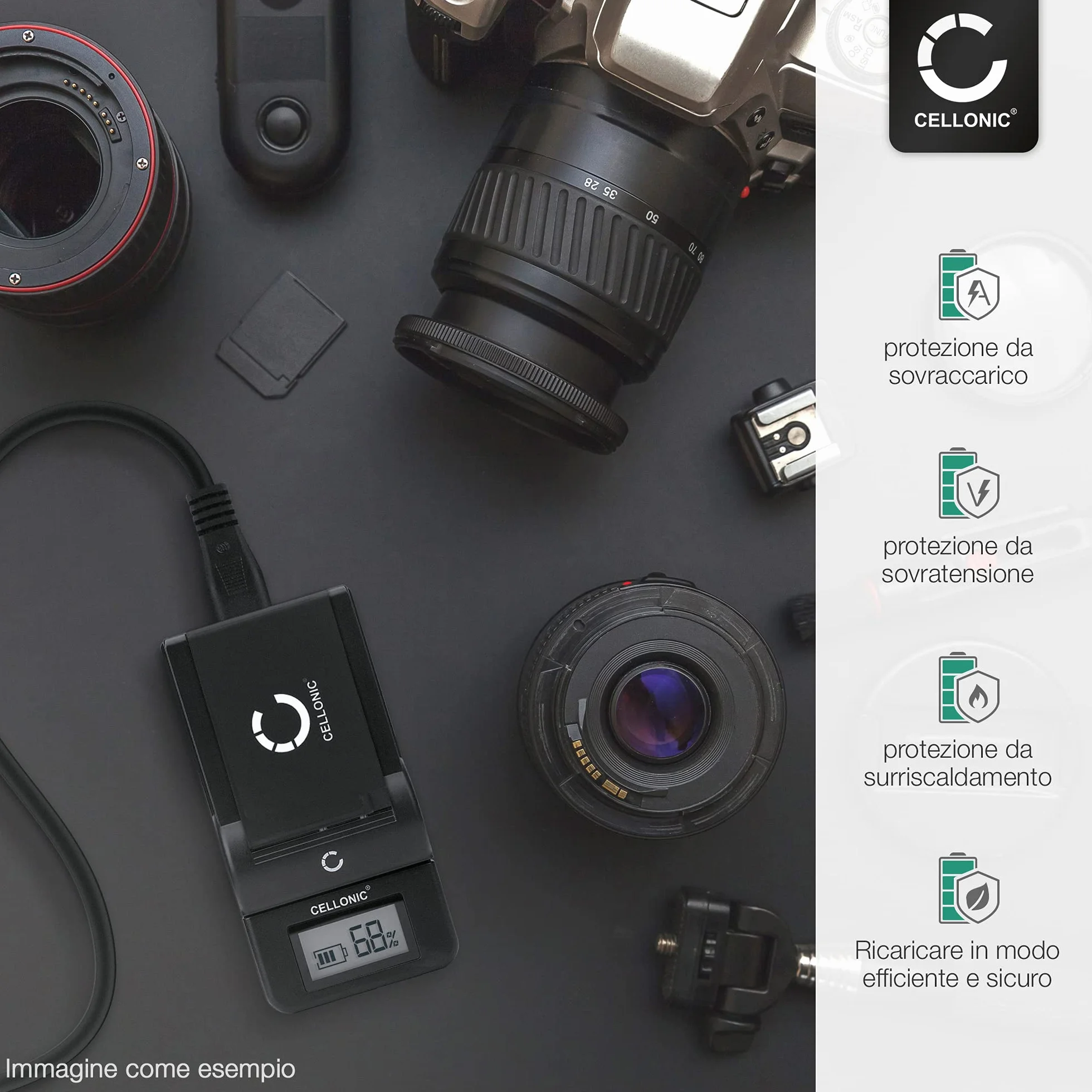CELLONIC Caricabatteria DE-A84A compatibile con Caricatore DMW-BMB9 con display per fotocamera, camcorder, macchina fotografica