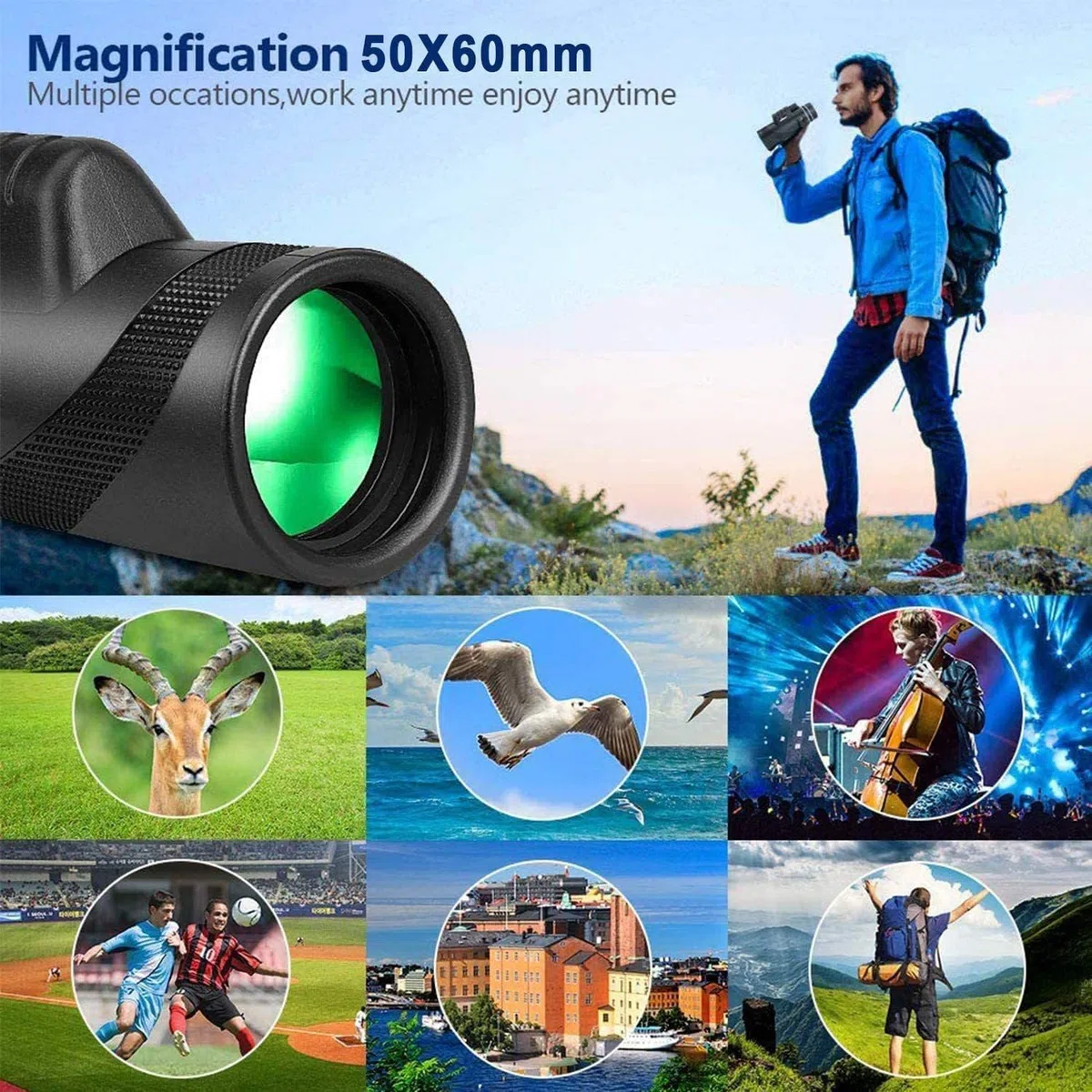 Yongheng 12X50 Telescopio Monocolo Cannocchiale Professionale Potente HD Telescopio Monoculare Professionale per animali selvatici,caccia, campeggio, ideale per osservatori della natura (nero)