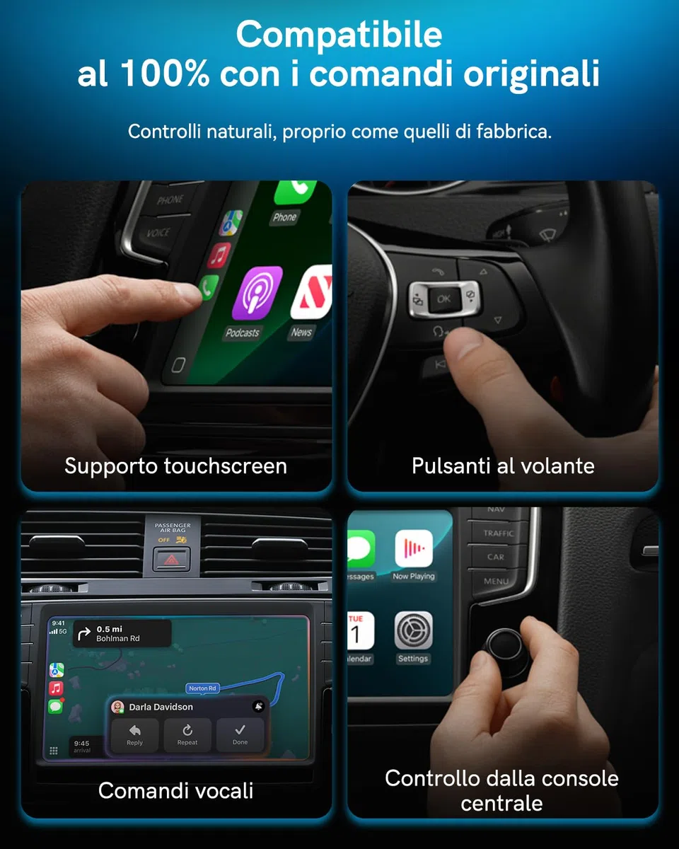 Adattatore Wireless 2 in 1 per Android Auto e CarPlay – Trasforma CarPlay cablato in wireless, con adattatore USB-C, WiFi 5.8GHz, facile da usare, mini e stabile, compatibile con iOS 10+ e Android 11+