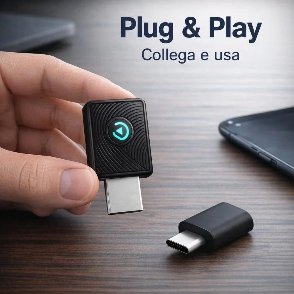 Adattatore CarPlay Wireless e Android Auto 2 in 1 - WiFi 6 5GHz Mini USB Converte Cavo in Wireless - Plug & Play Connessione Rapida 9s per iPhone iOS 10+ Android 11+ Auto dal 2016