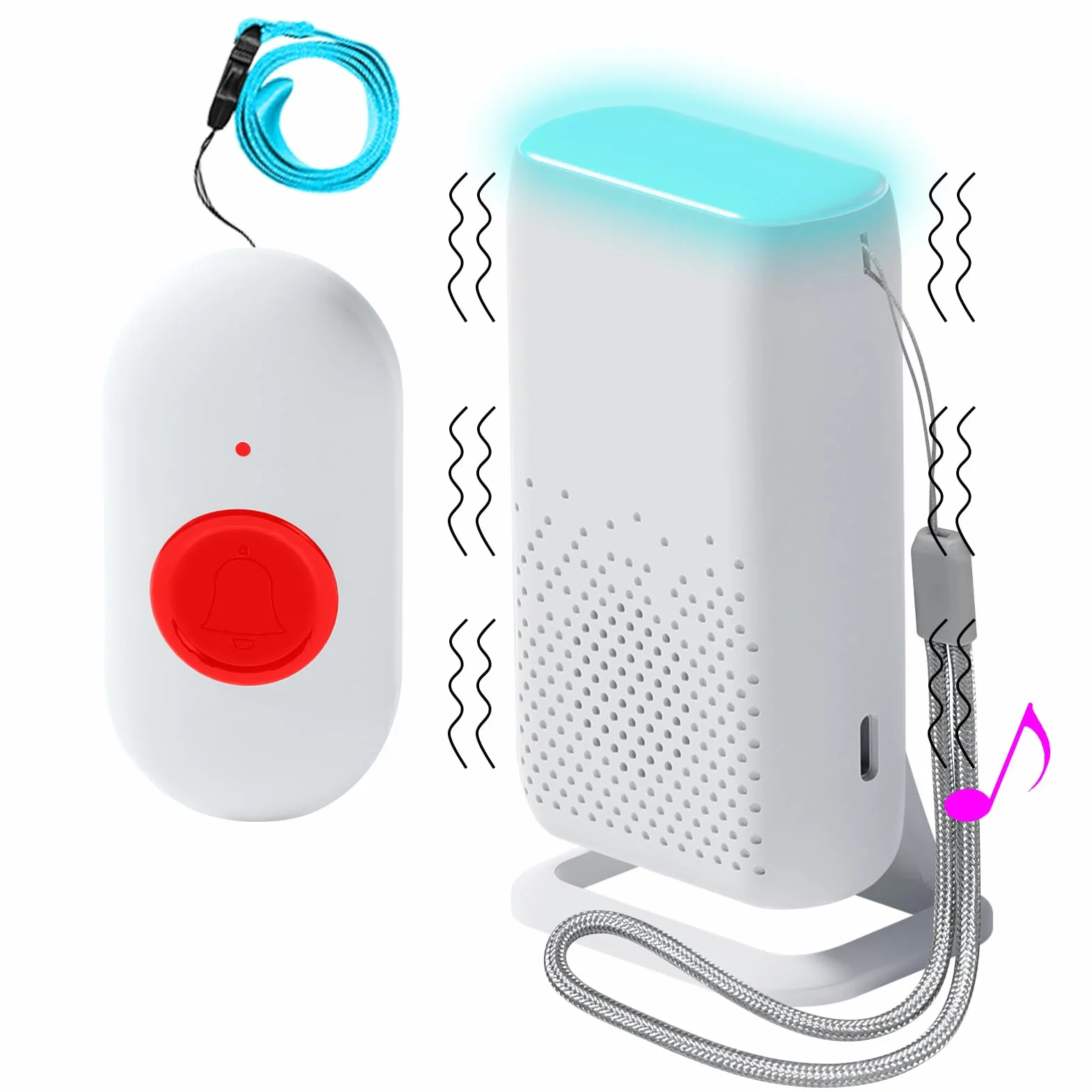 Pulsante di Chiamata di Emergenza Wireless per Anziani, Allarme Pager a Vibrazione Caregiver Pager Allarme Cercapersone per Anziani Bambini (1 in 1)