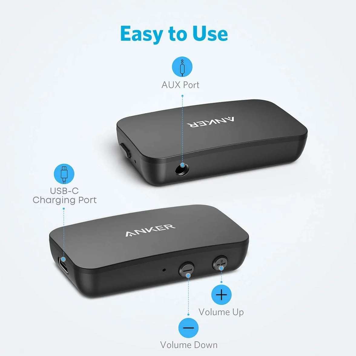Anker Soundsync A3352 Ricevitore Bluetooth via Trasmissione Musicale con Bluetooth 5.0, Autonomia di 12 Ore, Chiamate in Vivavoce, Connessione a Due Dispositivi, in auto, Cuffie, Altoparlanti.
