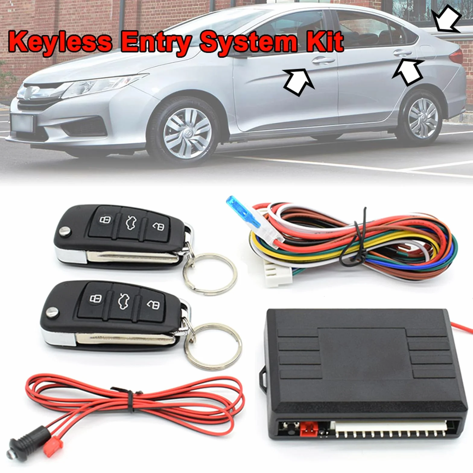 XUKEY Chiusura Centralizzata per Auto Universale Keyless Go Retrofit Sistema di Accesso senza Chiave Serratura per Auto Sistema di Accesso senza Chiave con 2 Kit di Controllo Remoto