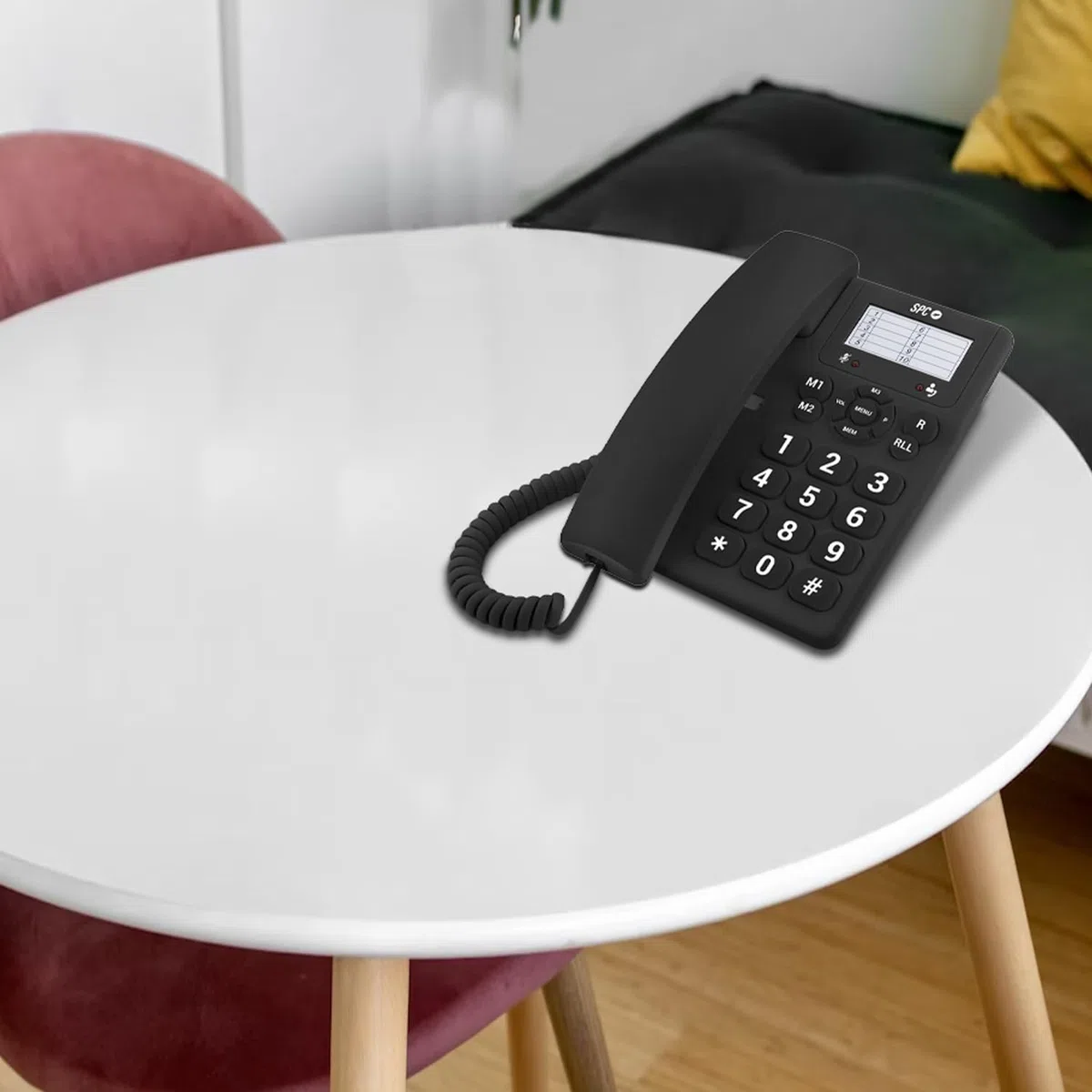 SPC Original - Telefono fisso da tavolo o da parete, con tasti grandi e di facile utilizzo, 3 memorie dirette, volume suoneria extra forte, funzione di ricomposizione - Nero