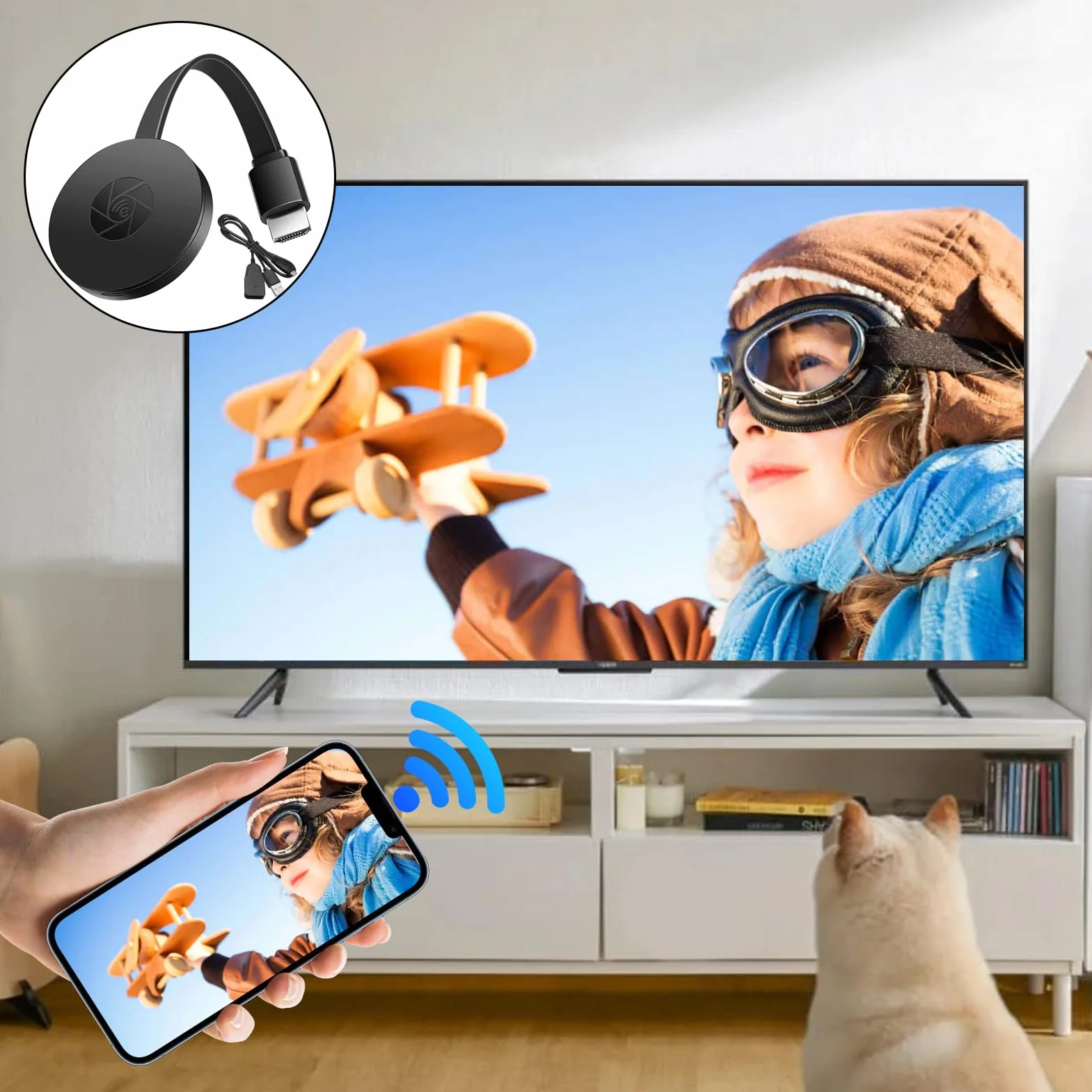 Chromecast Google, dispositivo Chromecast per TV, Miracast Dongle, adattatore per display wireless 1080P, dongle HDMI wireless, streaming video per schermo mirroring, compatibile con DLNA AirMirror