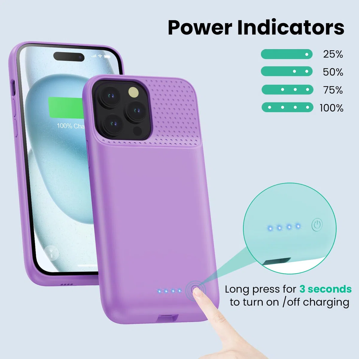 Feob Cover Batteria per iPhone 15 Pro Max (6,7"), 8600mAh 15W Ricaricabile Battery Case Custodia Batteria Caricabatterie Power Bank per iPhone 15 Pro Max (6,7") Charger Case