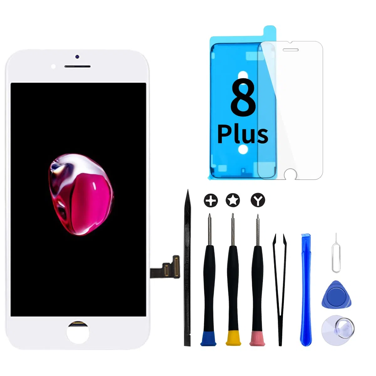 Display per iPhone 8 Plus Schermo, 5,5 Pollici LCD Sostituzione Touch Screen Vetro Schermo Kit Completo Parti di Ricambio con Strumenti di Riparazione (Bianco)