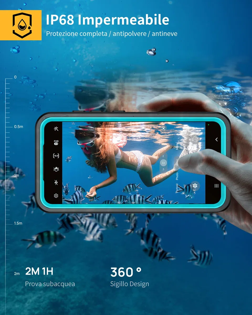 Lanhiem Cover Per Samsung Galaxy A54 5G Impermeabile IP68 Waterproof e 360 Gradi Protezione Custodia Subacquea Antiurto Rugged con Full Body Military Protezione dello Schermo per Samsung A54 6,4",Blu