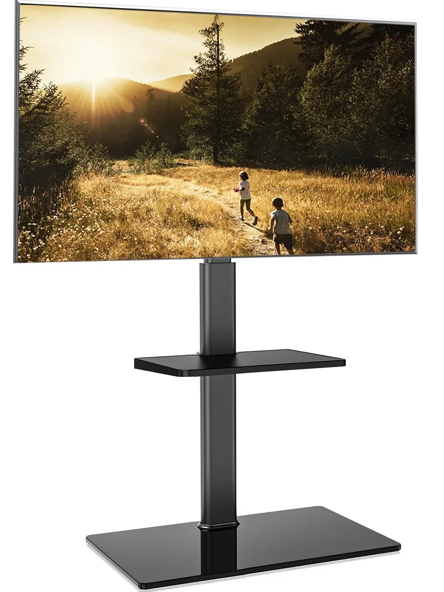FITUEYES Supporto TV da Terra per 32-60 Pollici, Supporto TV da Pavimento con Ripiano Regolabile, Altezza Regolabile, Portata Max.30 kg, VESA Max. 600 x 400 mm, Nero