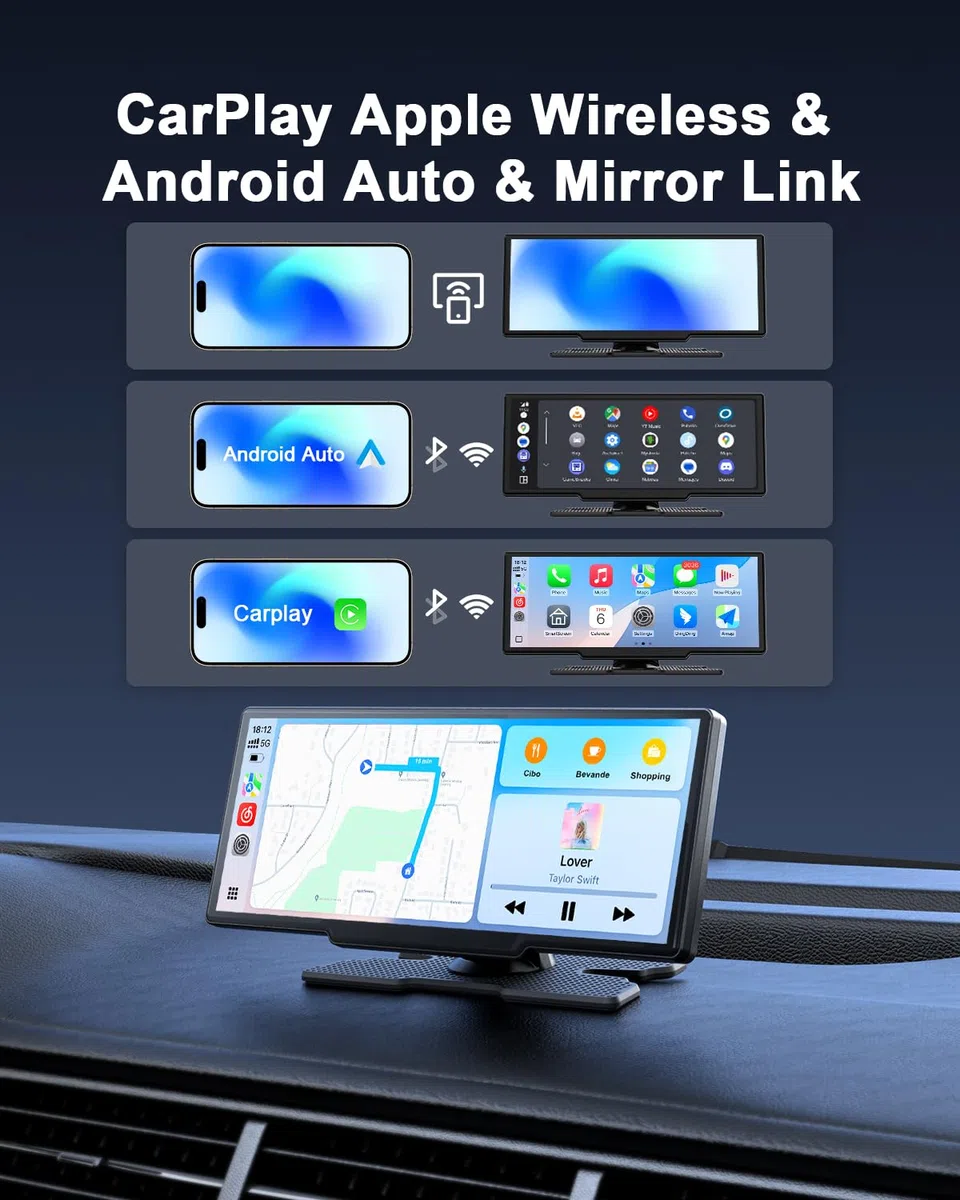 Avylet Carplay Auto Android Wireless,8.1'' Schermo Con Telecamera Posteriore, Autoradio Portatile Touchscreen Con Navigazione OTA, GPS, Mirror Link, Controllo Vocale, Bluetooth, AUX, FM, WIFI