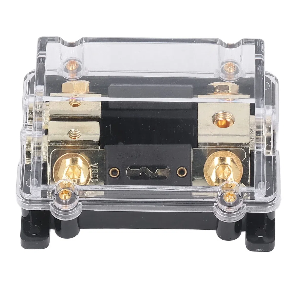 Aramox Blocco di Distribuzione dell'alimentazione con Fusibile In Lega di Zinco Placcato Oro Supporto ANL 0GA In 2 X 4GA Out 100A per Cablaggio Amplificatore Stereo per Auto In Auto Camion Barche