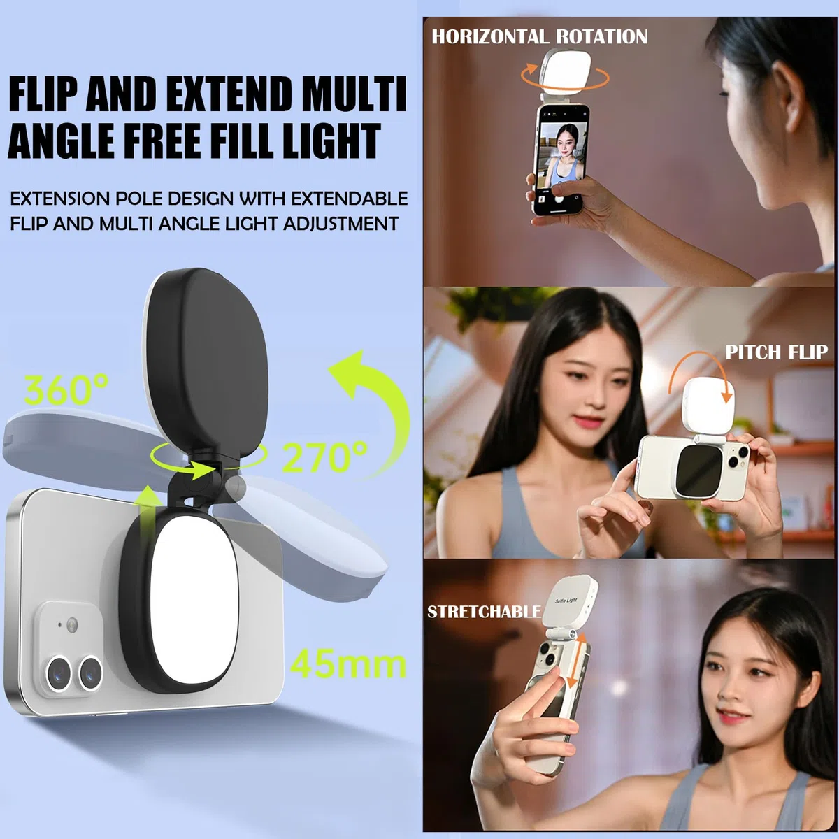 Vibe LED - Luce magnetica per selfie per iPhone, luce del telefono con specchio, fissaggio istantaneo per MagSafe, per selfie, videoconferenze
