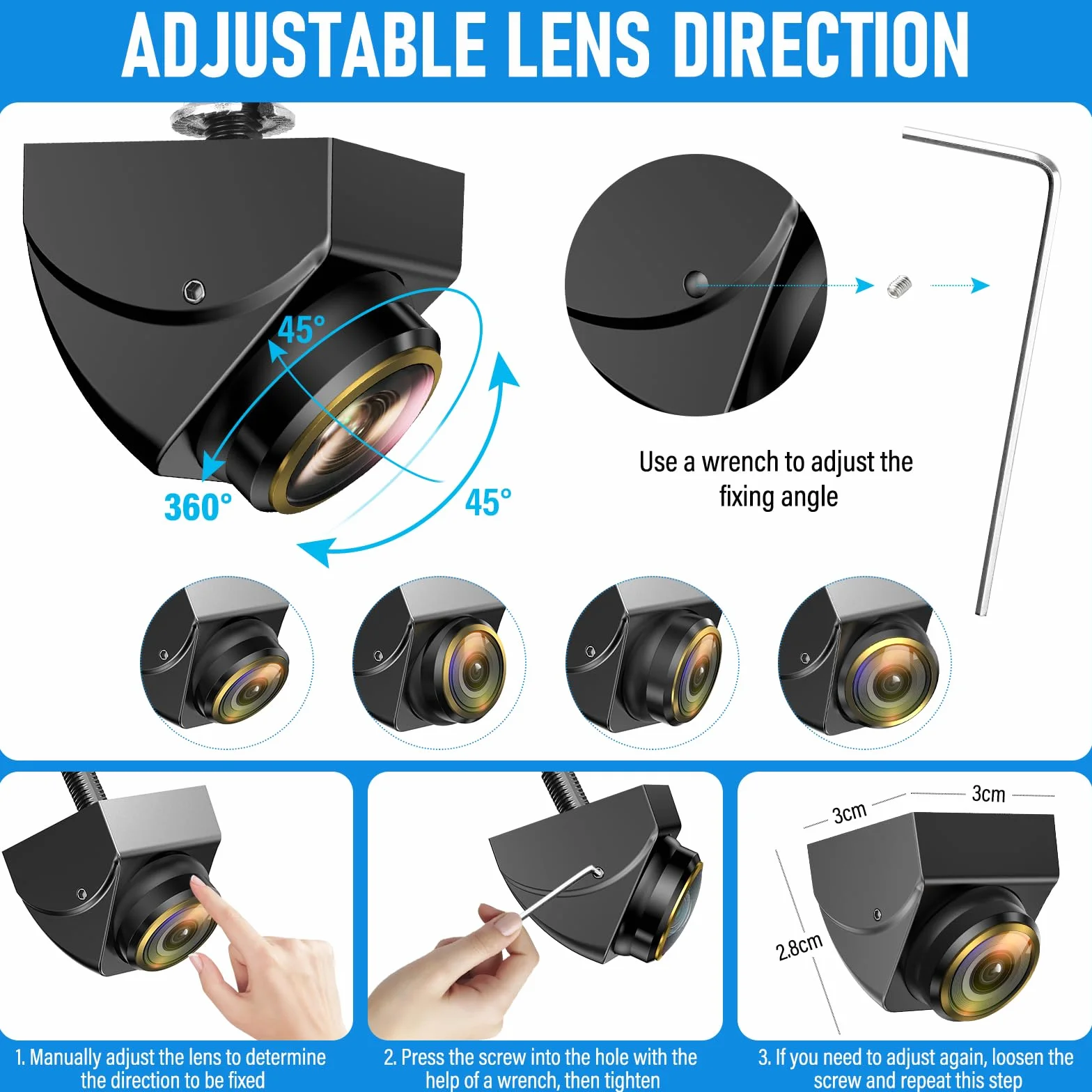 720P Retrocamera Auto, 170° Grandangolo Telecamera Retromarcia, AHD/CVBS 360° Regolabile Telecamera per Auto Universale IP68 Impermeabile Visione Notturna per Auto, SUV, Camper, roulotte, Furgone