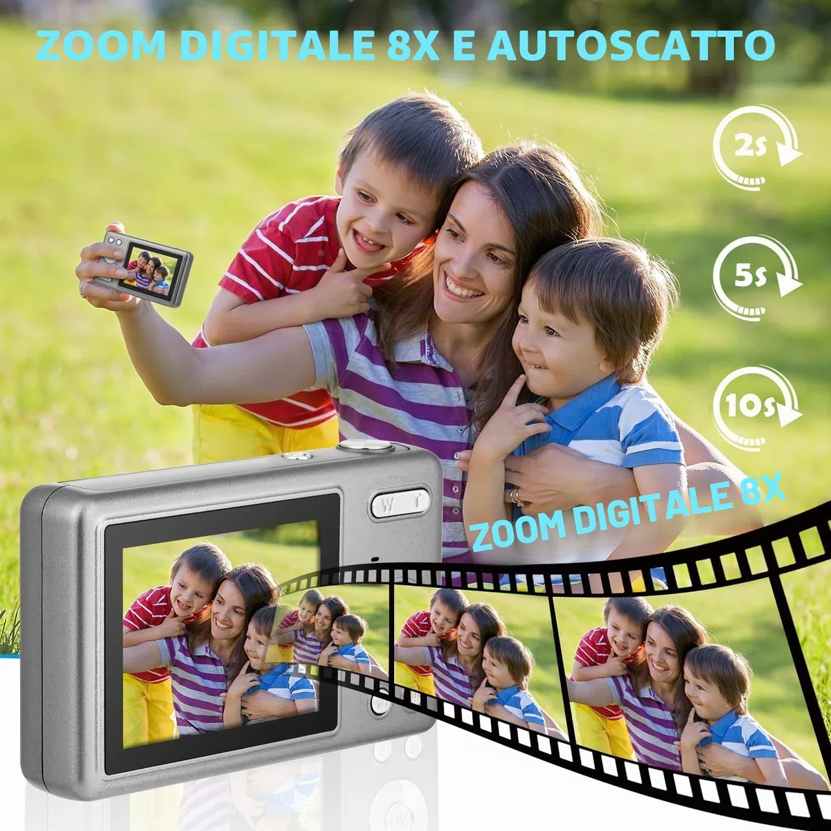 Macchina Fotografica Digitale con Scheda 64GB, 1080P 40MP Fotocamera Digitale Compatta con Zoom Digitale 8X Flash, Fotocamere Digitali Per Bambini Adolescenti Adulto Principianti (Grigio scuro)