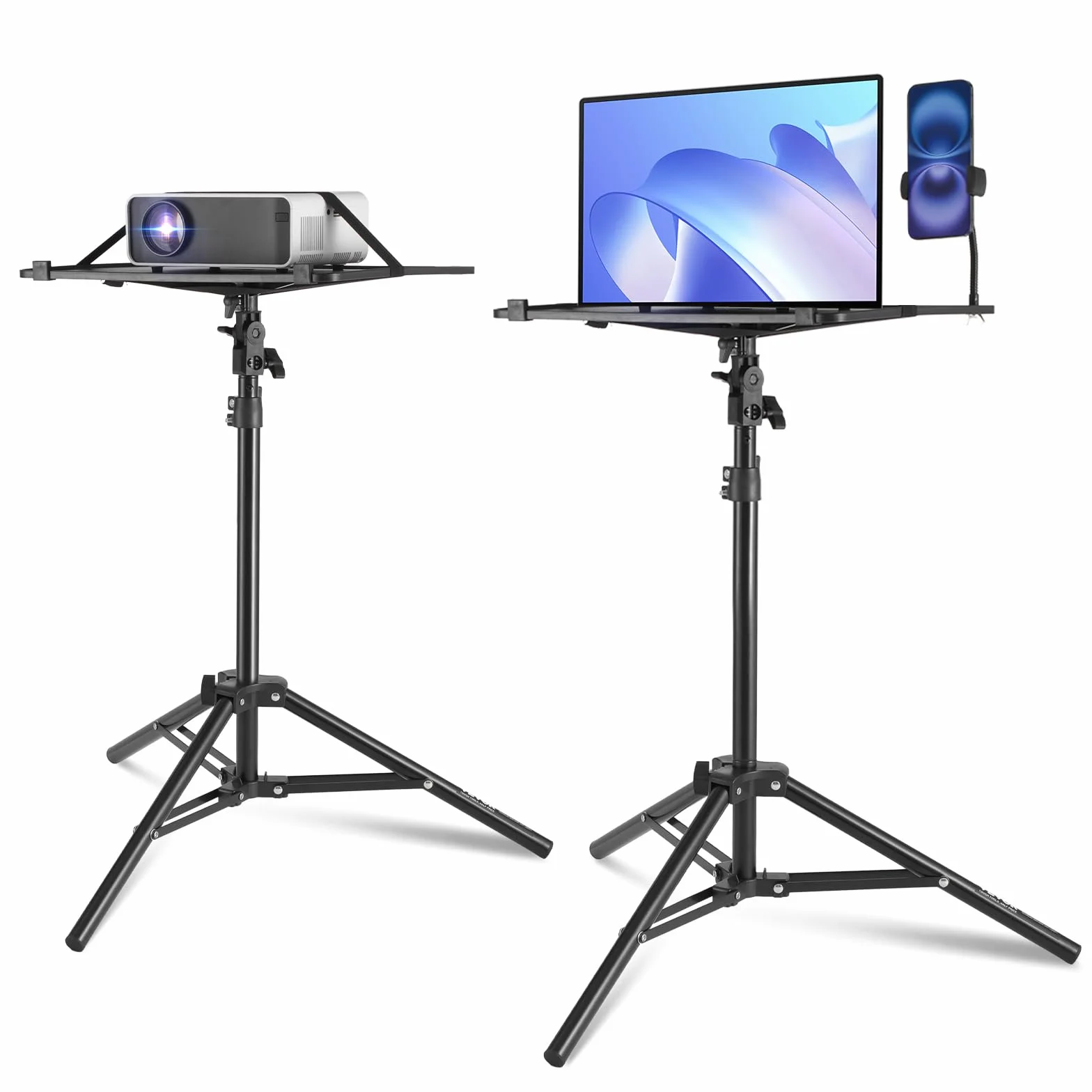 VEVOR Supporto per Proiettore e Laptop, Treppiede Regolabile Altezza 685-1600 mm, Supporto per Treppiede per Proiettore con Vassoio e Supporto a Collo di Cigno, per Film all'Aperto, Casa, Ufficio