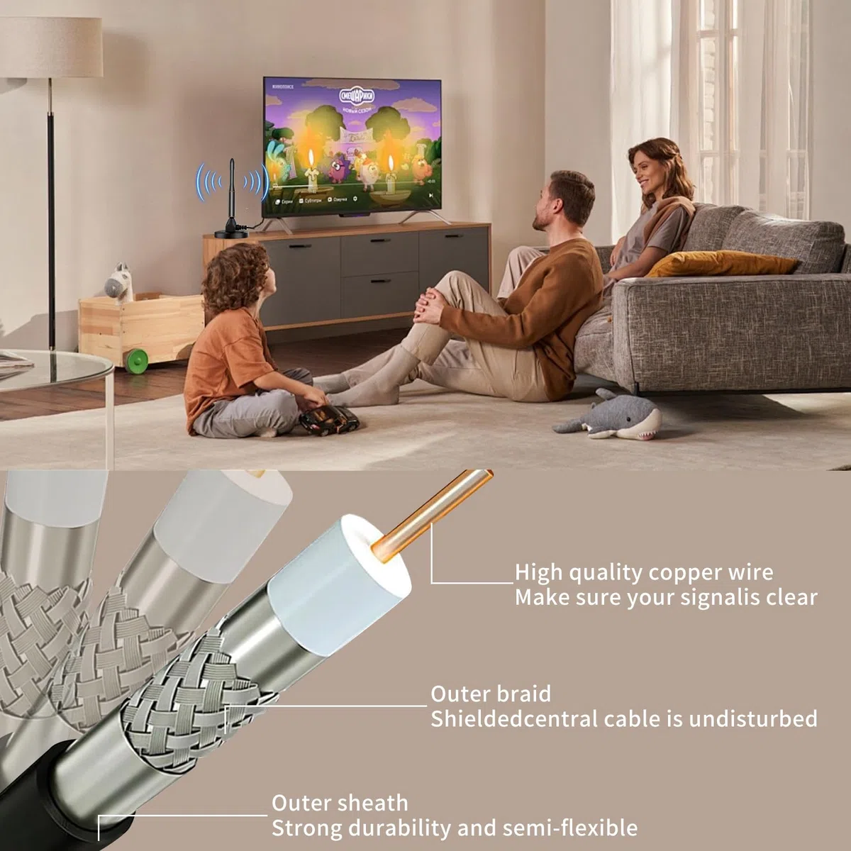 2026 Nuova Antenna Tv digitale Interna, Interni ed Esterni con Base Magnetica, Amplificatore di Segnale Support 4K HD/1080P/VHF/UHF per Home Smart Televisione/Radio, Cavo Coassiale 5M