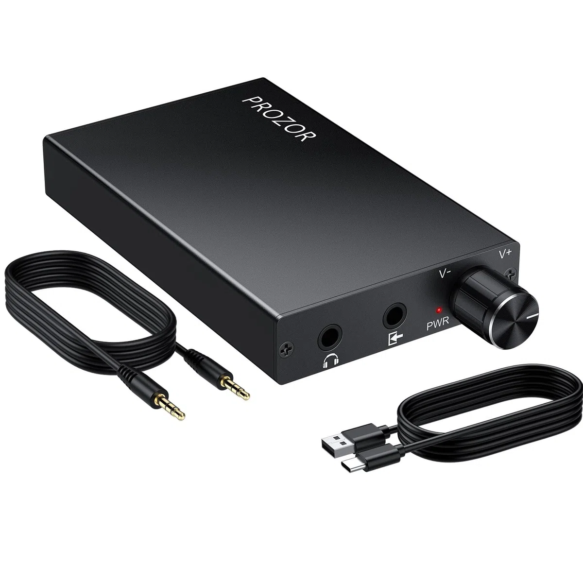 PROZOR HiFi Amplificatore per Cuffie da 16-300Ω Portatile, con Interruttore Gain, Amplificatore per Cuffie da 3,5 mm Ricaricabile USB-C AMP Design in Alluminio Compatibile con Smartphone, PC, MP3/4