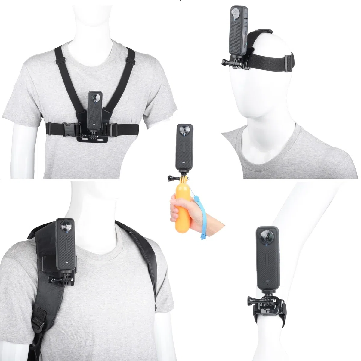 10 in 1 Action Cam Kit per Insta360 X5,X4 Air,X4,X3,X2,Ace Pro,Ace, Pettorina, Cinghie per testa, Fascia da polso, Clip per Zaino,Impugnatura Galleggiante Compatibile con GoPro Hero, SJCAM