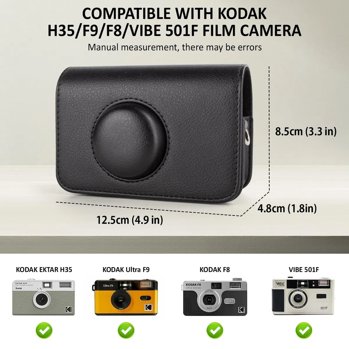 Custodia protettiva compatibile con la fotocamera a pellicola KODAK H35/H35N/F9/VIBE 501F, borsa per il trasporto in pelle PU e custodia per la conservazione della pellicola - Nero