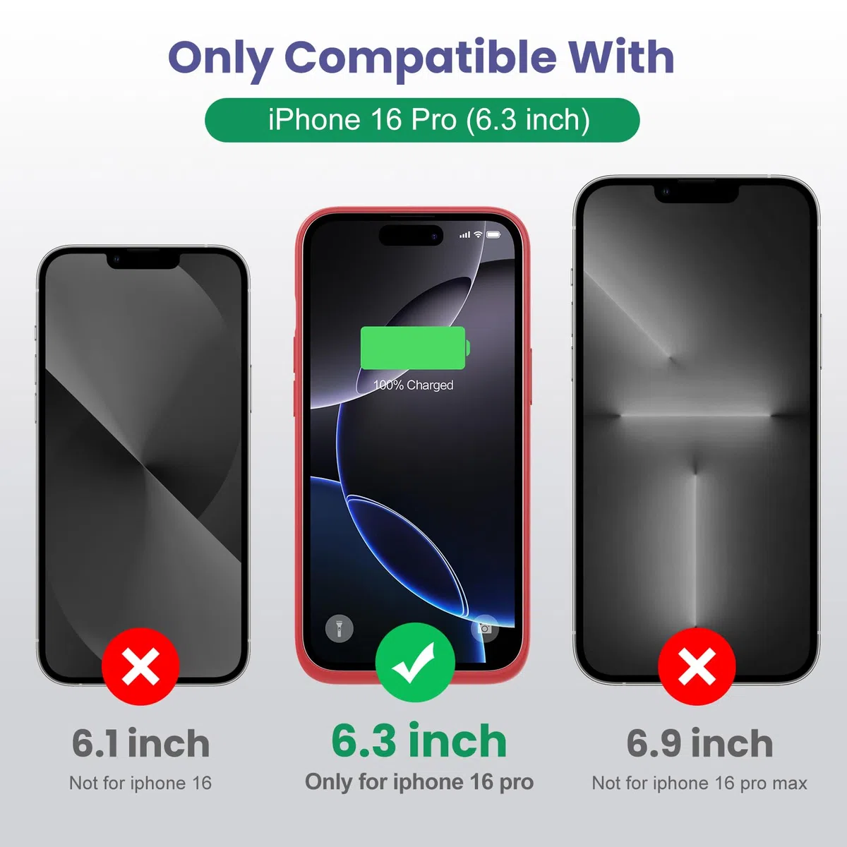 Feob Cover Batteria per iPhone 16 Pro, 7500mAh 15W Custodia Ricaricabile Battery Case Custodia Batteria Caricabatterie Cover Power Bank per iPhone 16 Pro (6,3") Charger Case (Rosso)