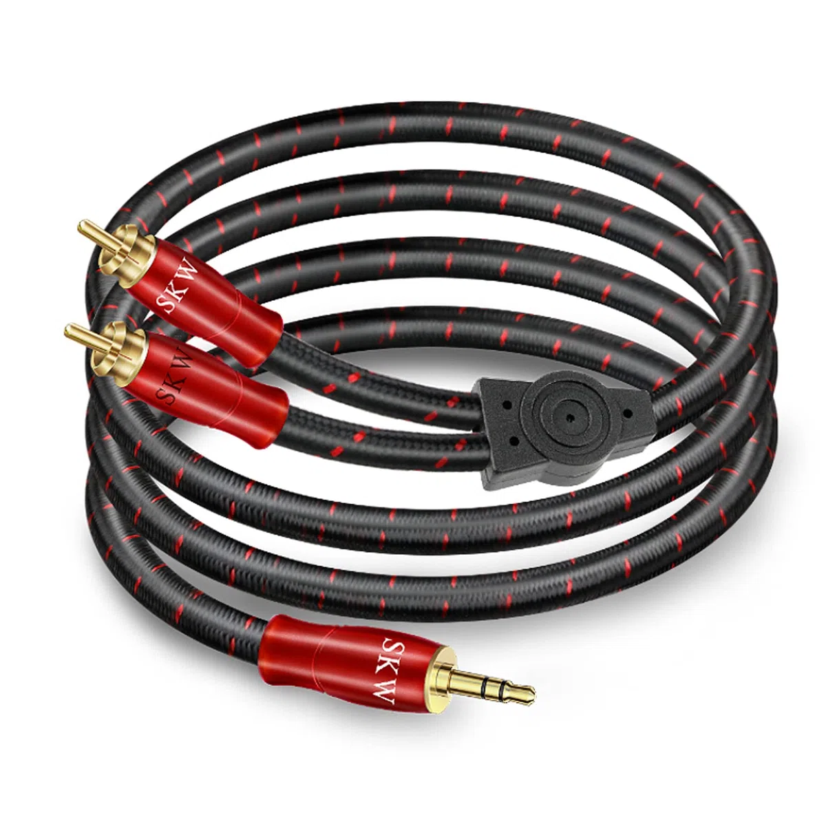 SKW Cavo jack da 3,5 mm a 2RCA, rame OFC - Cavo doppio schermato da RCA a jack per il collegamento di smartphone, tablet o PC all'amplificatore HiFi (2M, rosso)