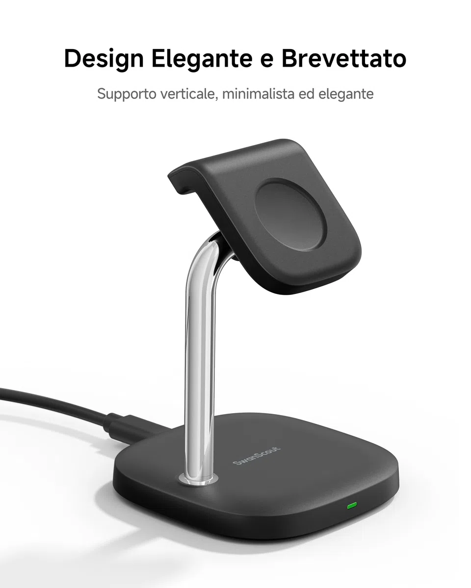 SwanScout Supporto di ricarica per Samsung Watch, ricarica rapida per Samsung Galaxy Watch Ultra(2025)/8/8 Classic/7/Ultra/6/6 Classic/5/5 Pro/4/3/Active 2, SwanScout 505S (Nero)