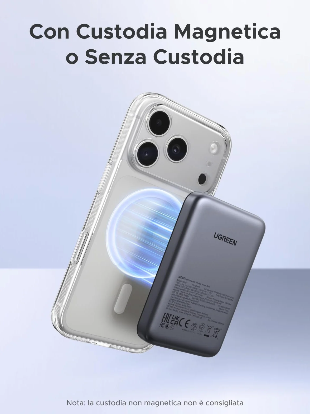 UGREEN Zapix Power Bank Magnetico 10000mAh, Caricatore Portatile Wireless con 20W USB C Ricarica Rapida PD QC 3.0, Compatibile con iPhone 17 Pro Max Air 16 15 14 13 12 Mini Plus Pro Max